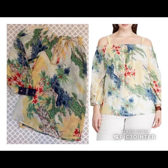 Chaps Tops - 🌴Tropical Print Crinkled Off Shoulder Top🌴